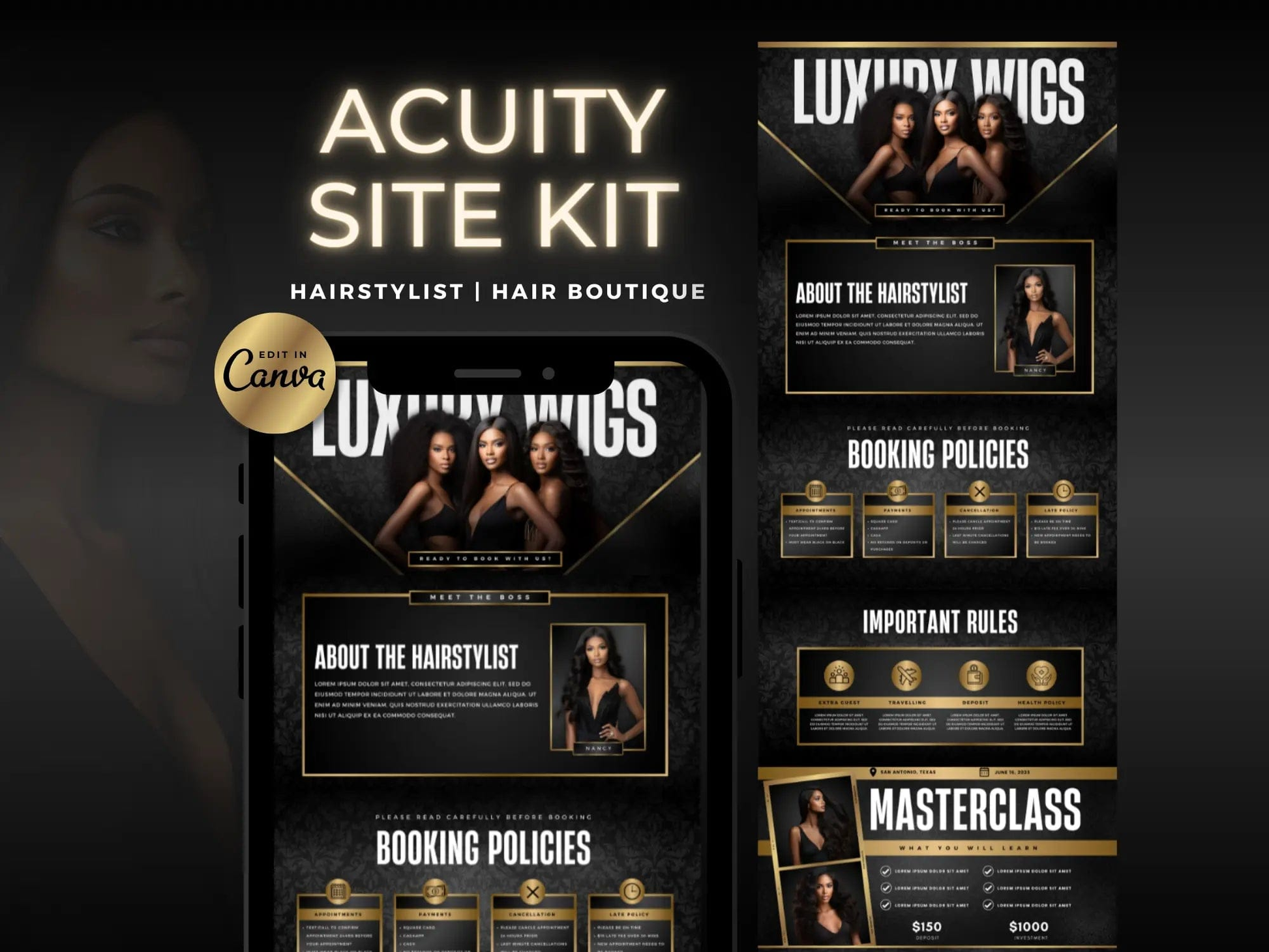 Gold & Black Hair Acuity Scheduling Site - Shaima Studio