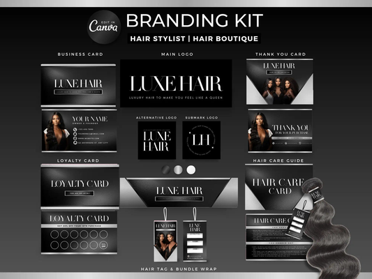 Black & Silver Luxury Hair Branding Kit - Shaima Studio