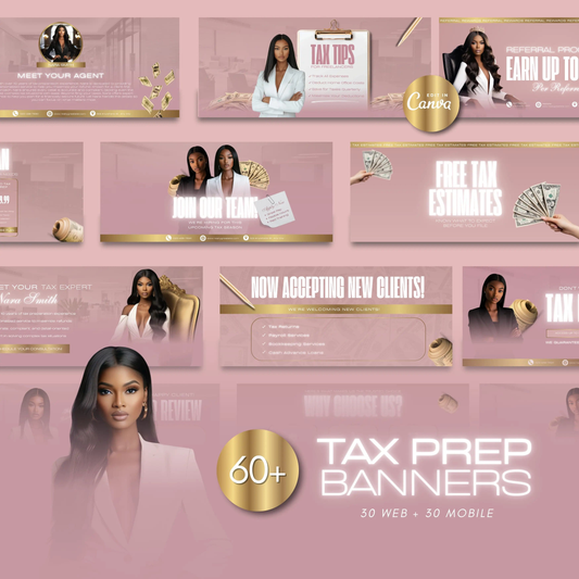 60 Valentine Tax Prep Banners Canva Templates | Professional Red and Gold Web Banners