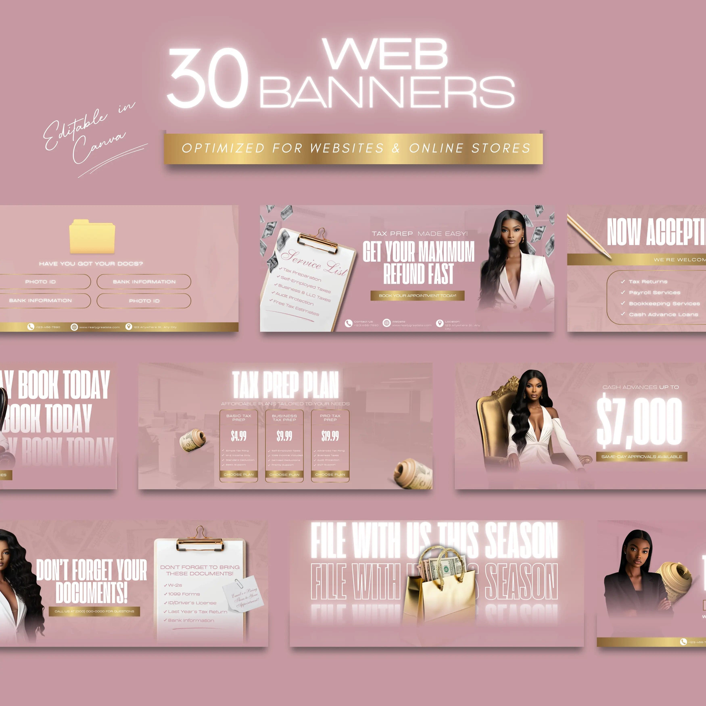 60 Valentine Tax Prep Banners Canva Templates | Professional Red and Gold Web Banners