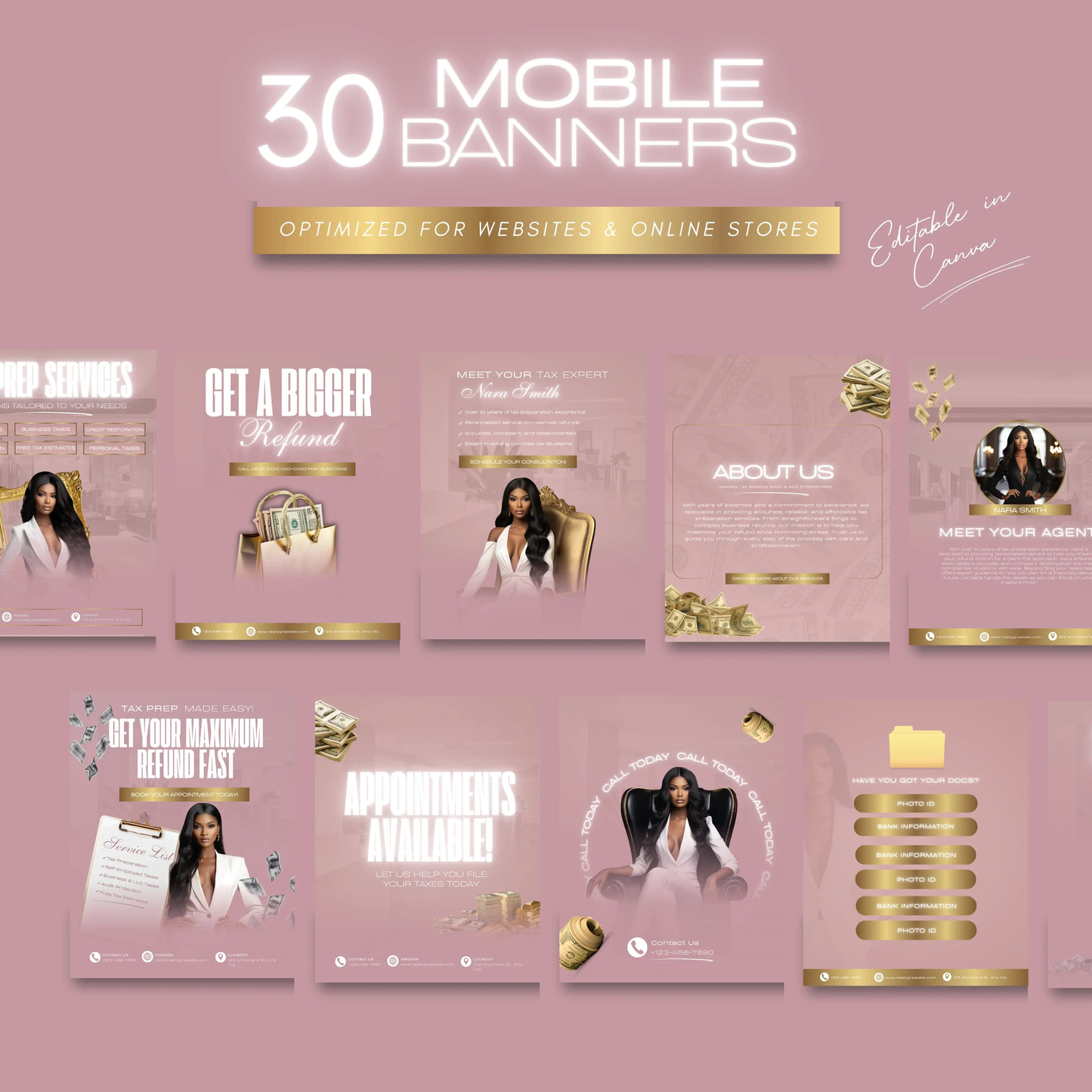 60 Valentine Tax Prep Banners Canva Templates | Professional Red and Gold Web Banners