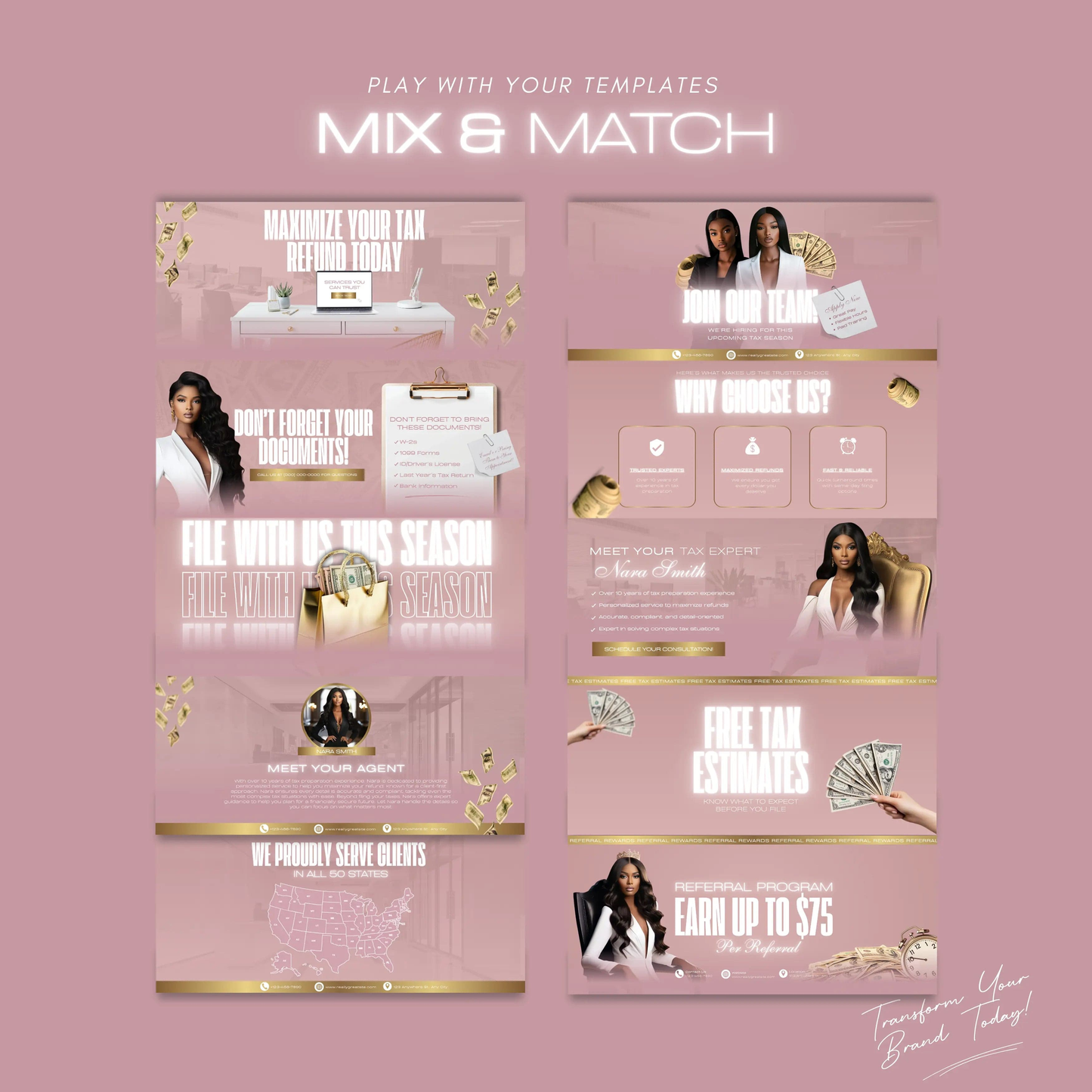 60 Valentine Tax Prep Banners Canva Templates | Professional Red and Gold Web Banners