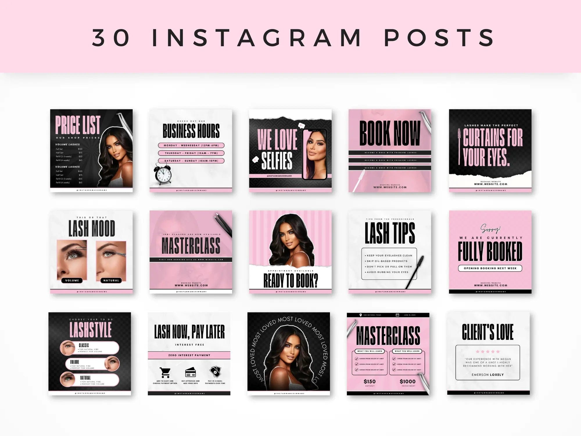 Pink & Black Lash Tech Instagram Kit - Shaima Studio