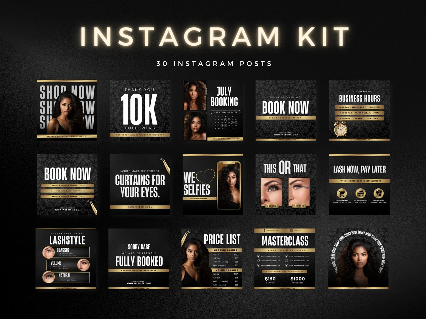 Gold Lash Tech Instagram Kit - Shaima Studio