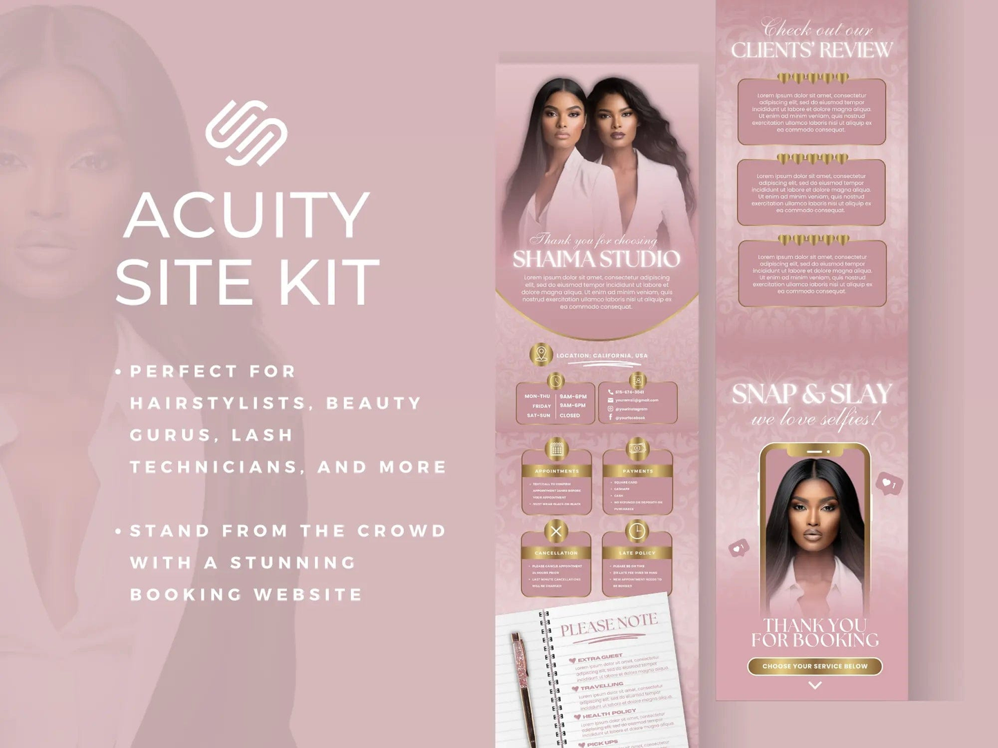 Rose Gold Feminine Acuity Site Template - Shaima Studio