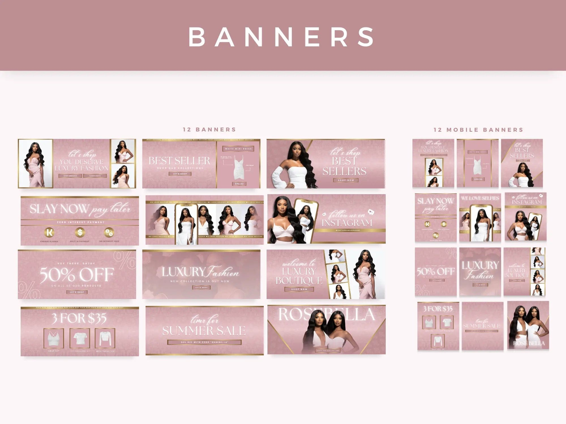 Rose Gold Fashion Website Banners Design