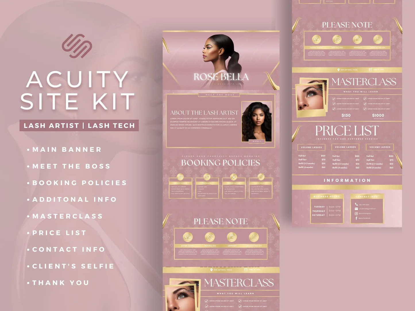 Rose Gold Lash Tech Acuity Scheduling Site - Shaima Studio