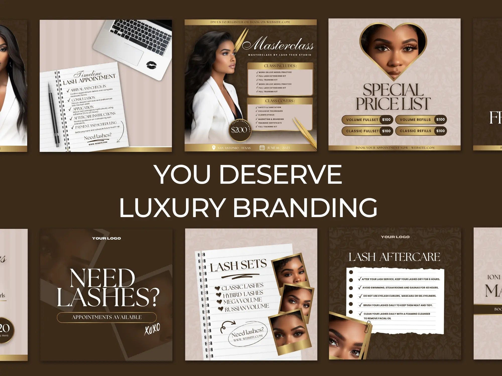 Brown & Gold Lash Tech Instagram Kit - Shaima Studio