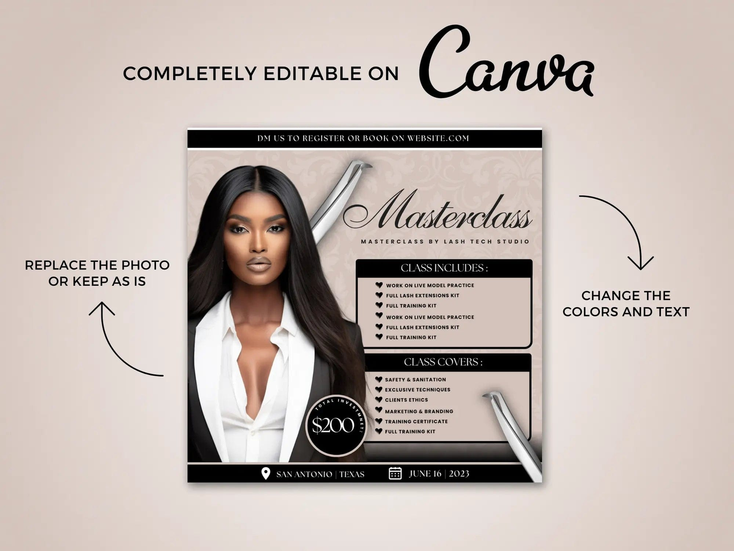 Beige Lash Class Template Flyer - Shaima Studio