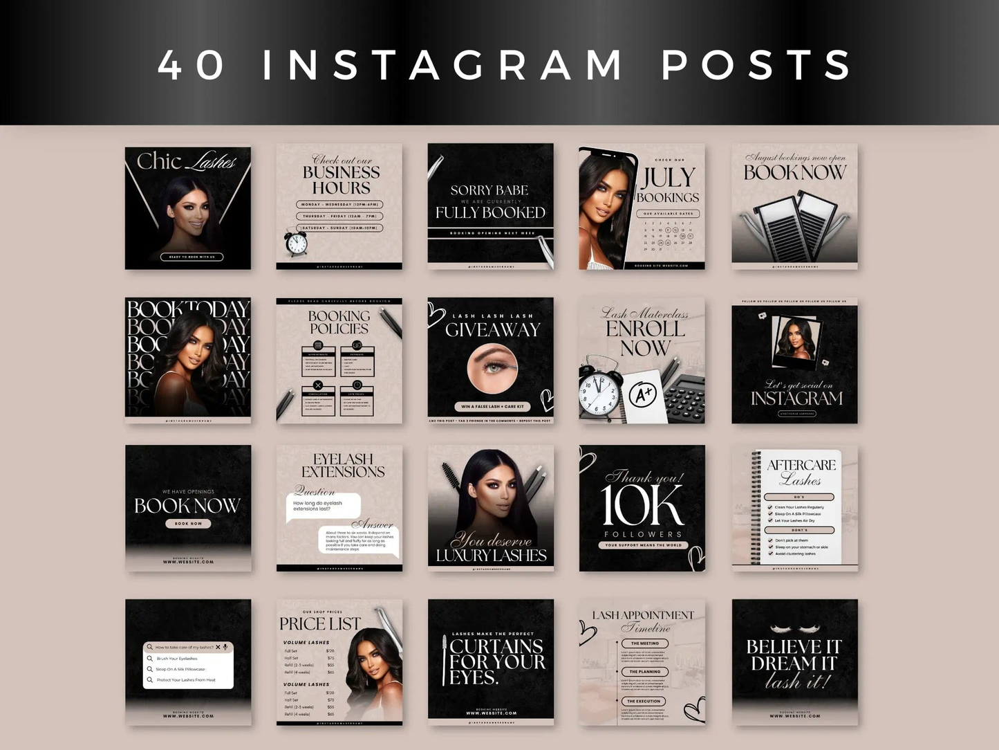 Beige & Black Lash Tech Instagram Kit - Shaima Studio