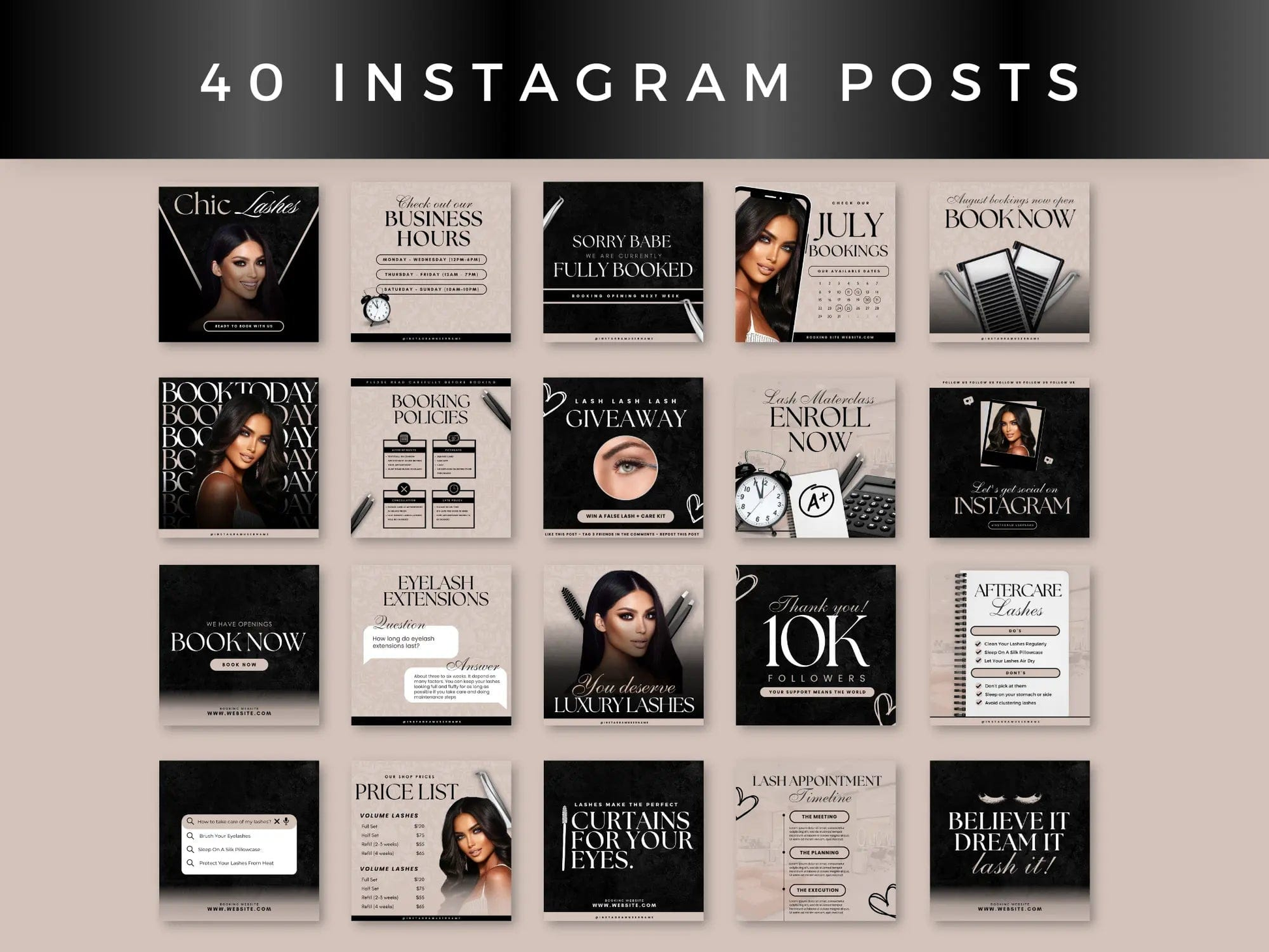 Beige & Black Lash Tech Instagram Kit - Shaima Studio