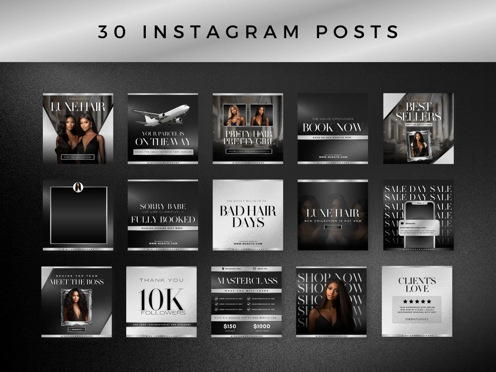 Silver & Black Hair Instagram Kit - Shaima Studio