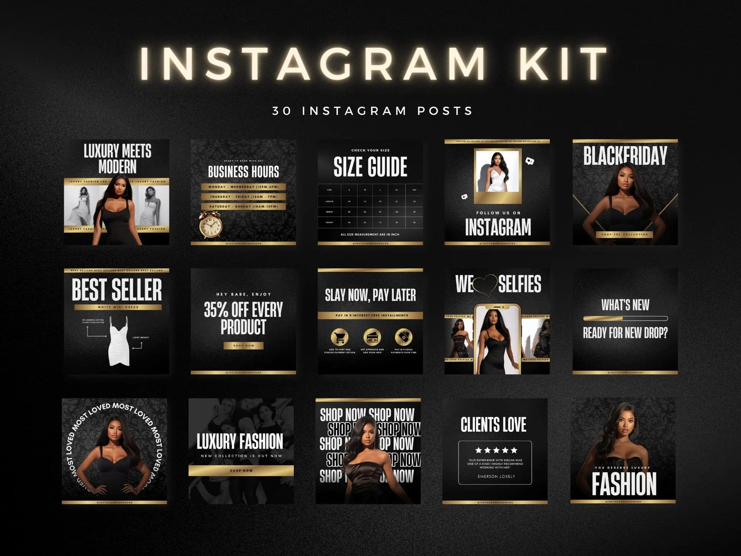 30 Gold & Black Fashion Instagram Kit - Shaima Studio