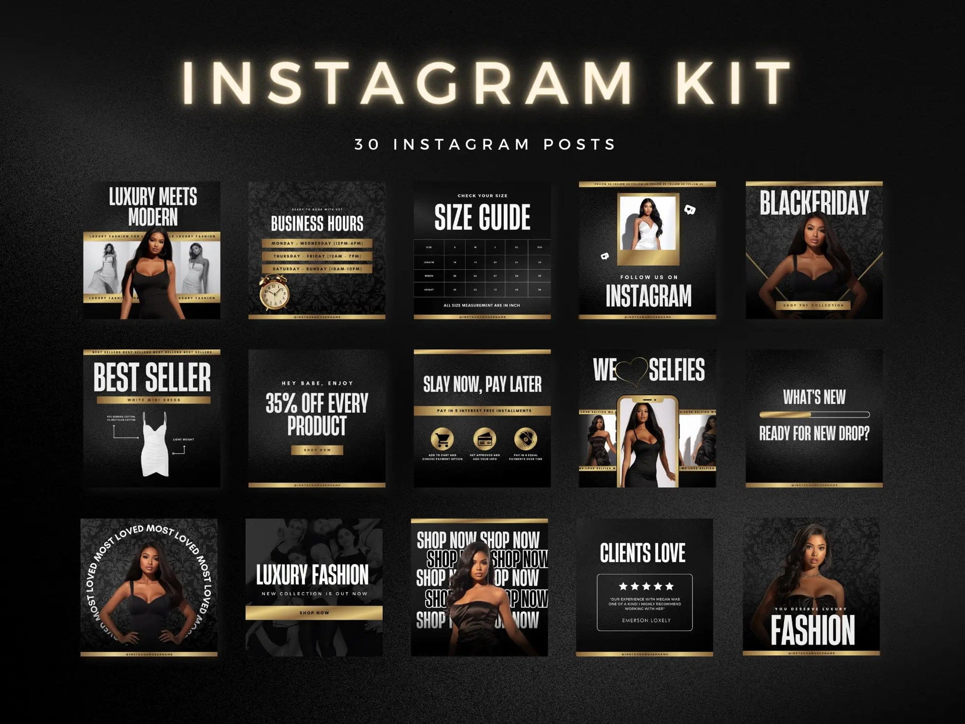 30 Gold & Black Fashion Instagram Kit - Shaima Studio