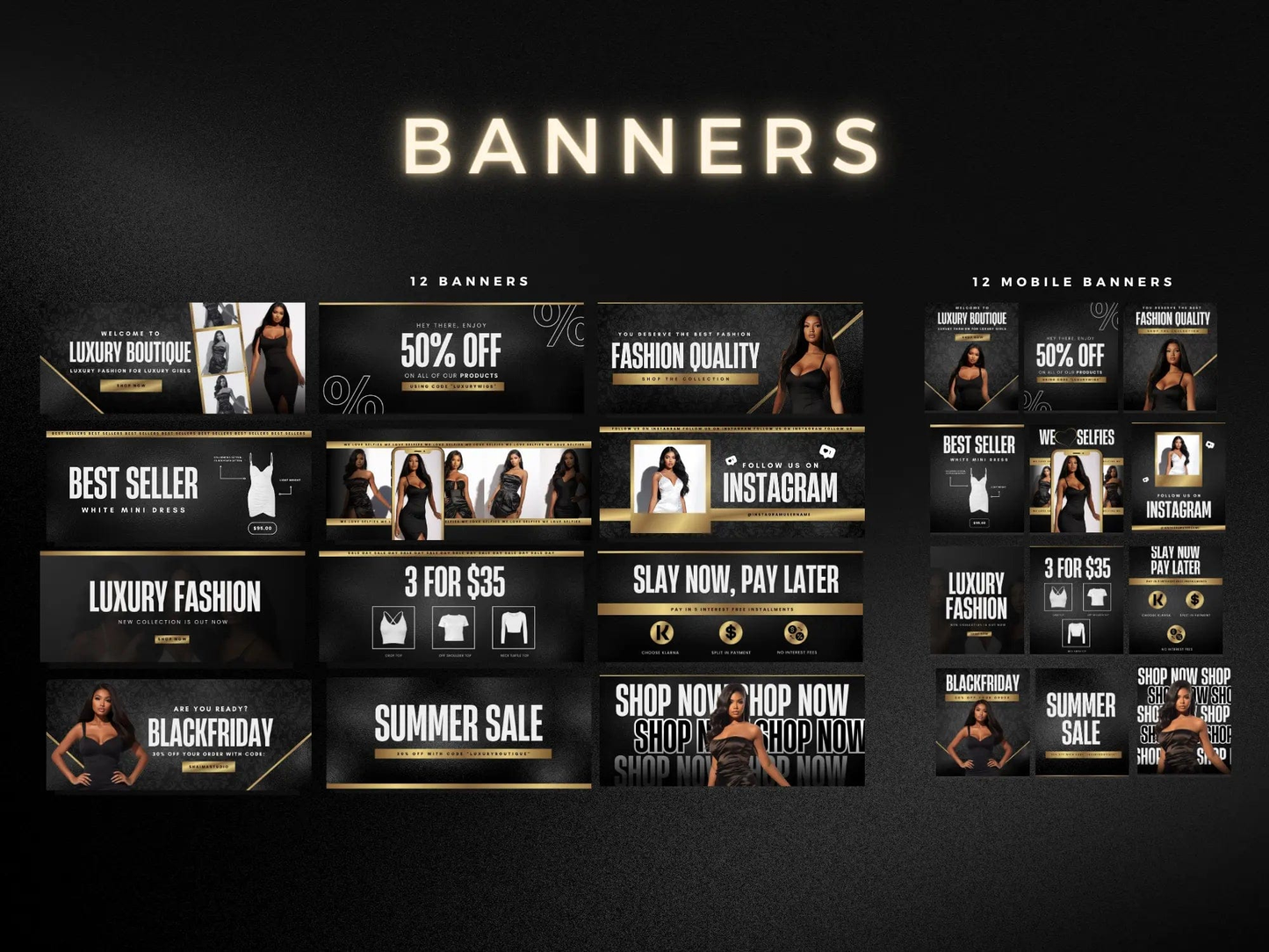 Black & Gold Fashion Website Banners Templates