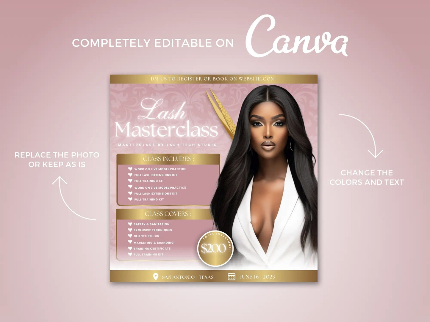 Rose Gold Lash Class Flyer - Shaima Studio