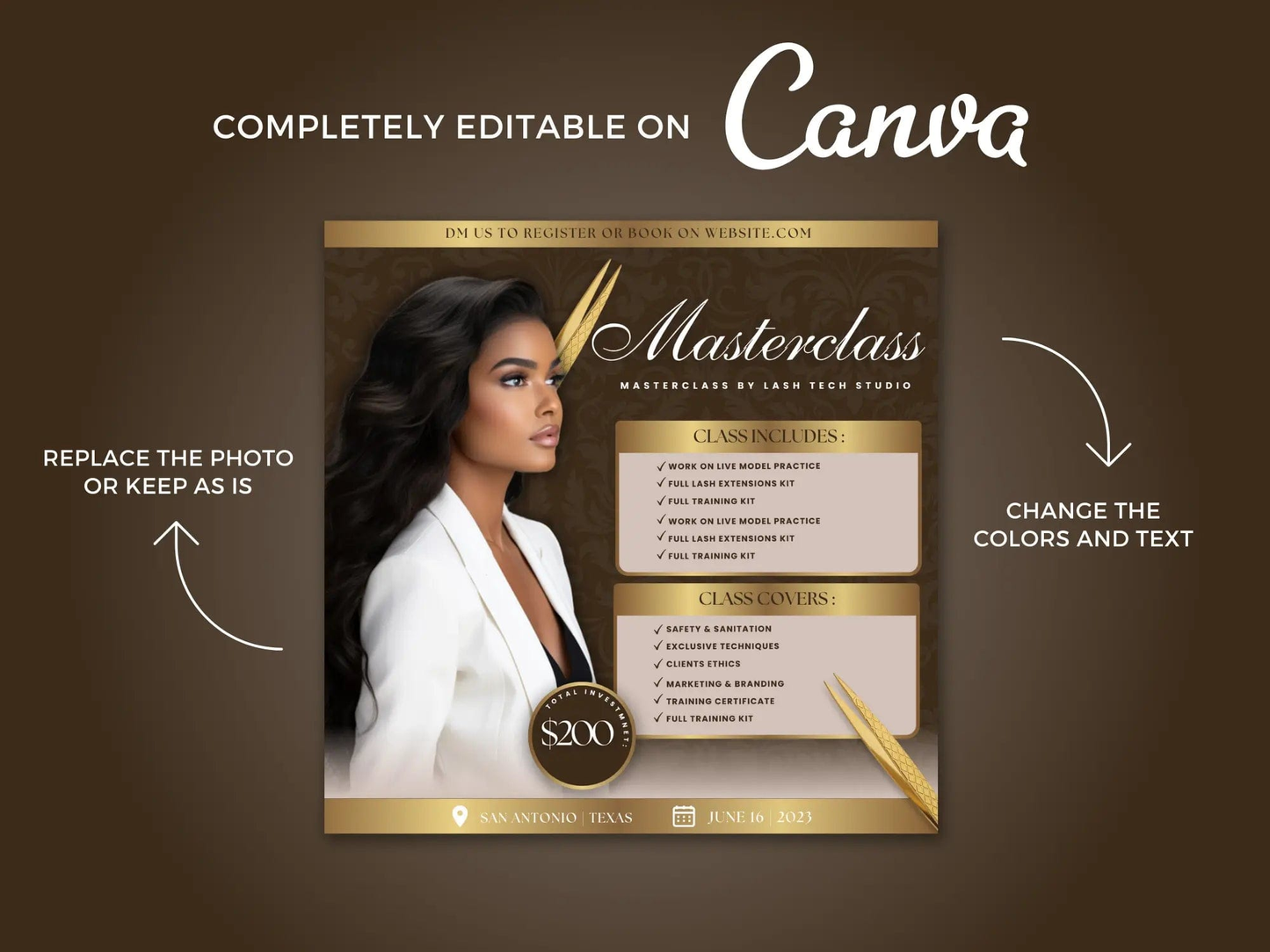 Gold & Brown Lash Class Flyer - Shaima Studio