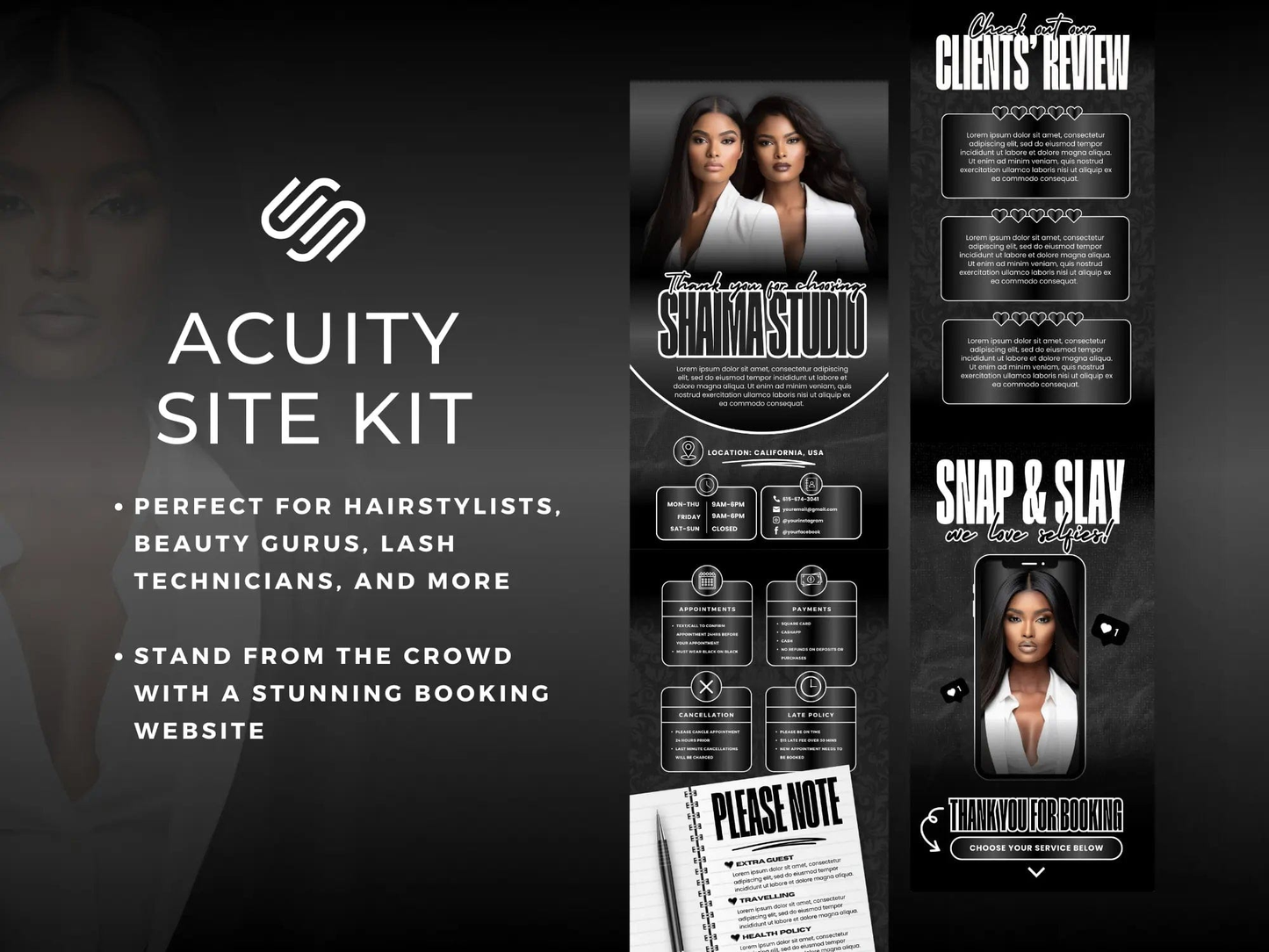 Black & White Acuity Scheduling Site - Shaima Studio