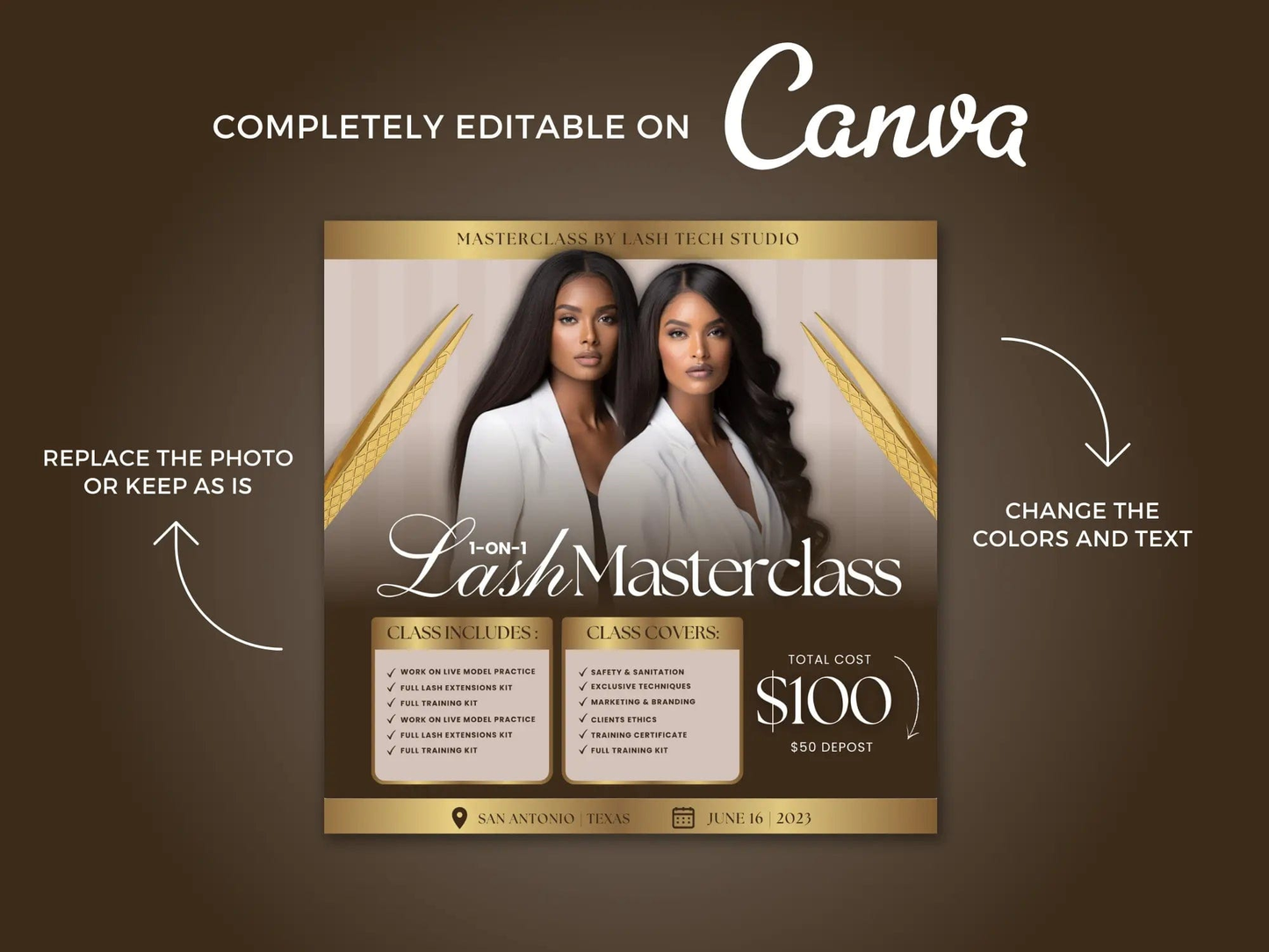 Gold & Brown Lash Class Flyer - Shaima Studio