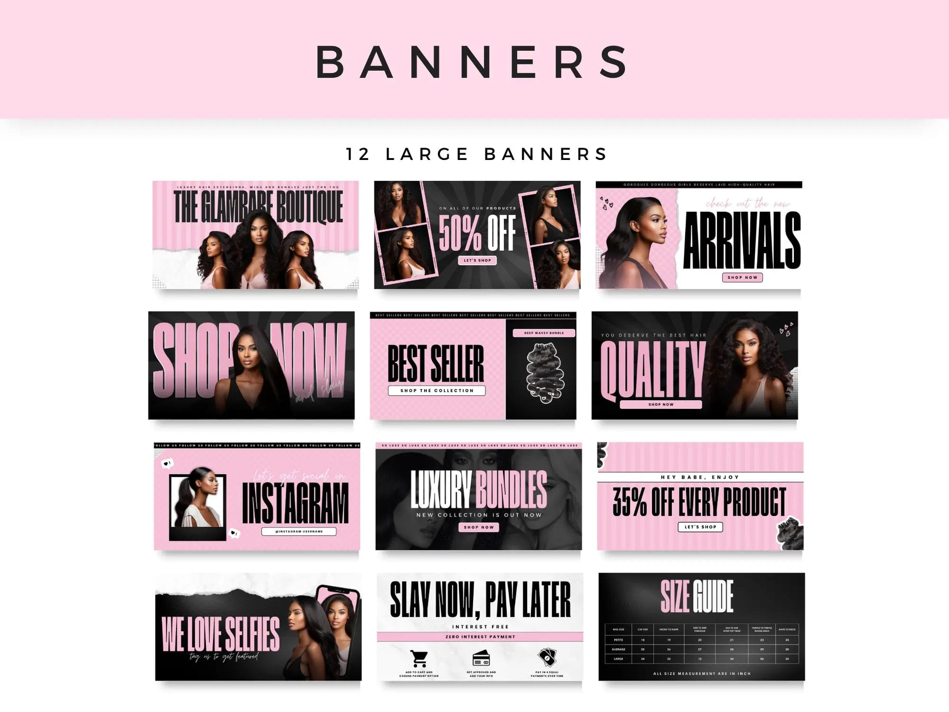 Pink & Black Hair Website Banners Design