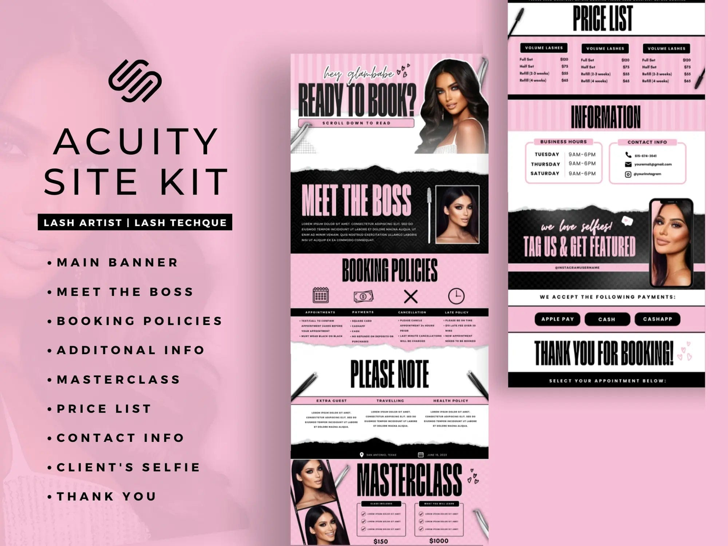 Pink Lash Tech Acuity Scheduling Site - Shaima Studio