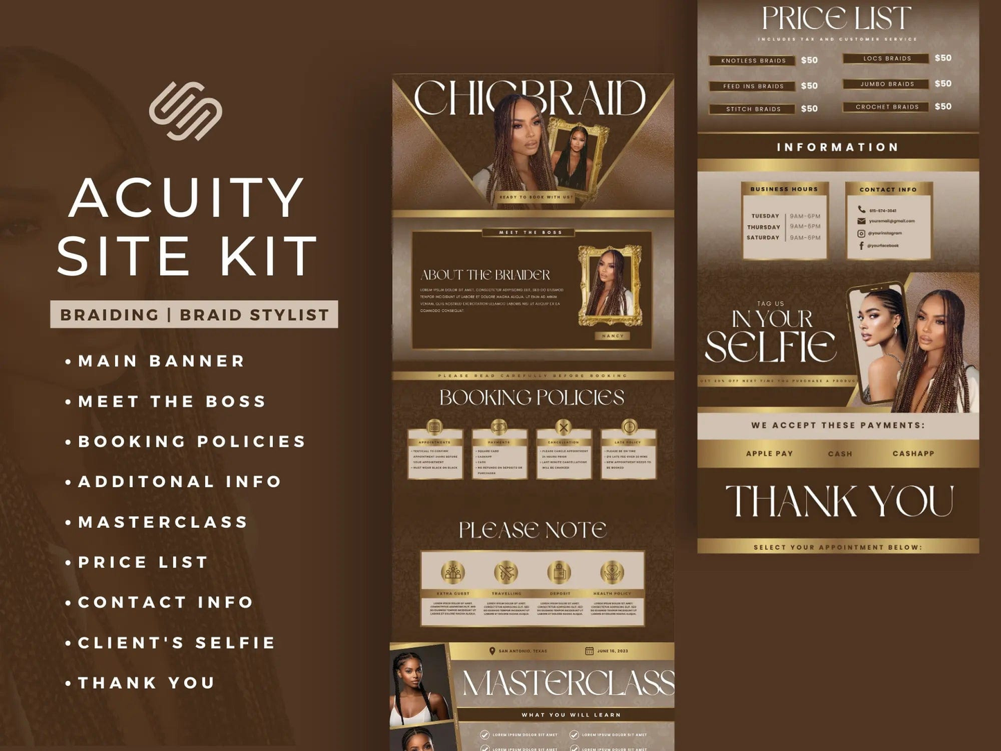Brown & Gold Braiding Acuity Scheduling Site - Shaima Studio