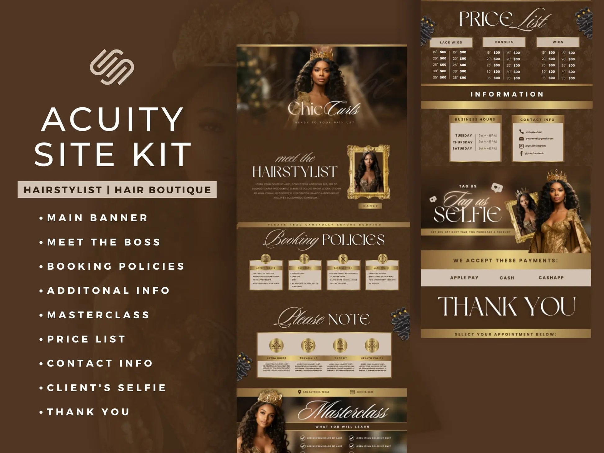 Gold & Brown Hair Acuity Scheduling Site - Shaima Studio