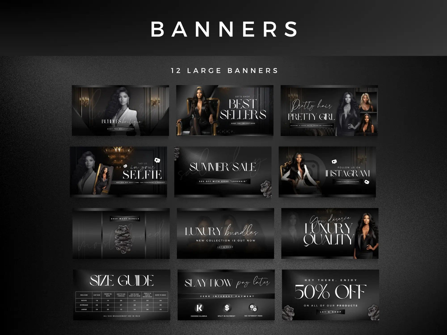 Luxury Black Hair Website Banners Design