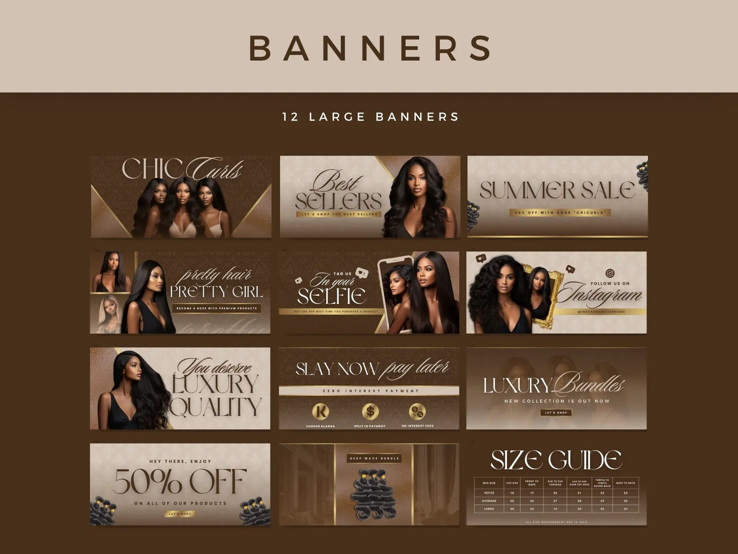 Luxury Brown & Gold Hair Web Banners - Shaima Studio