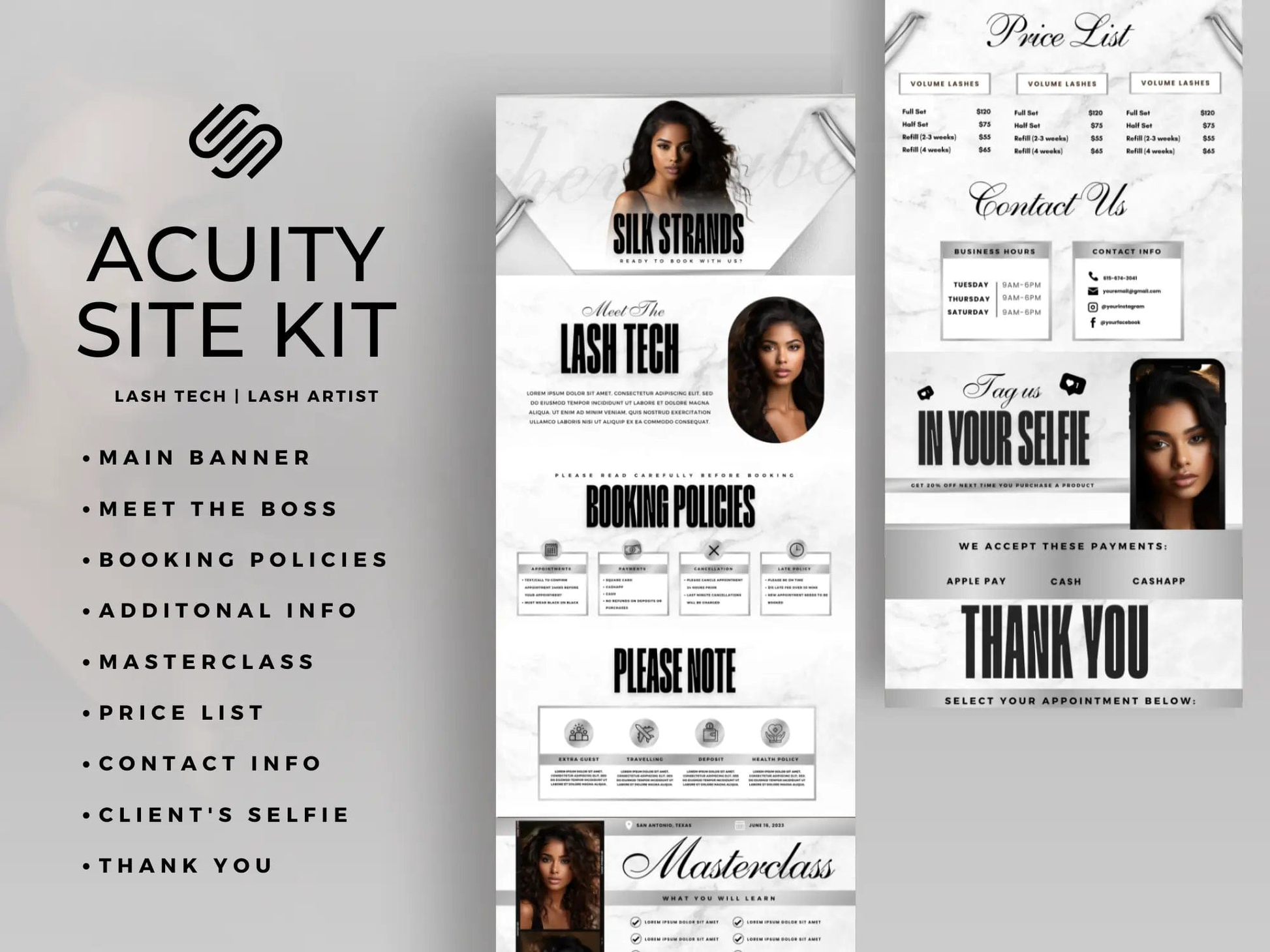 Silver & White Lash Tech Acuity Scheduling Site - Shaima Studio