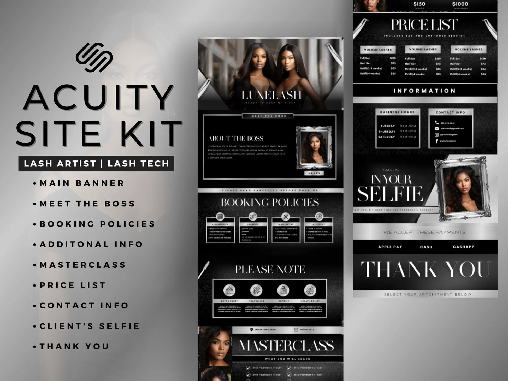 Black & Silver Lash Tech Acuity Scheduling Site - Shaima Studio