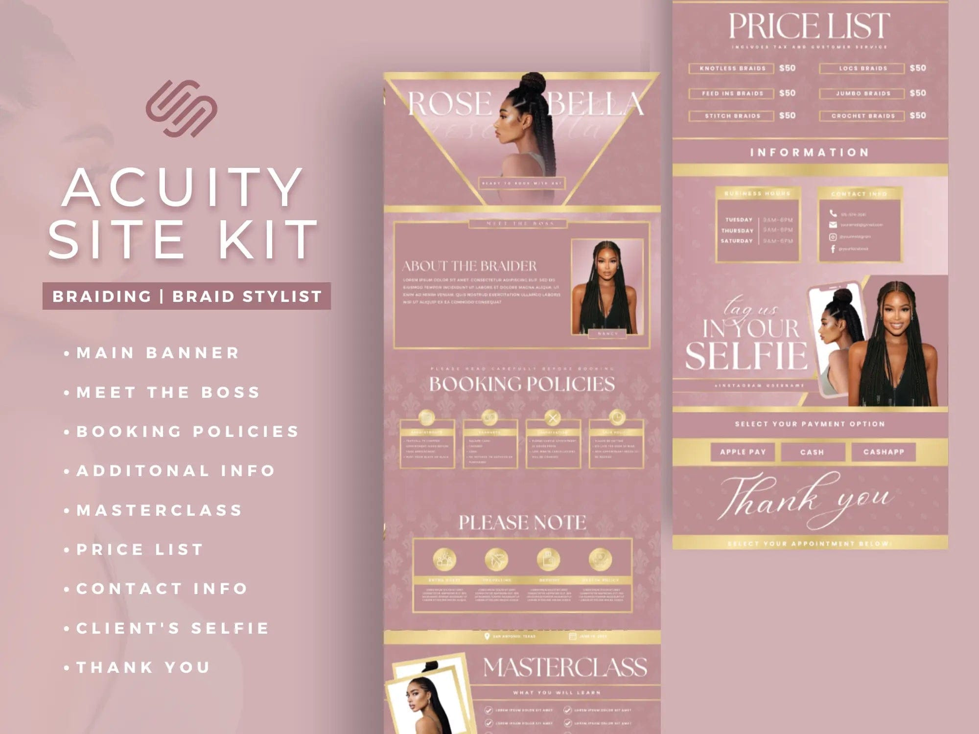 Rose Gold Braiding Acuity Scheduling Site - Shaima Studio