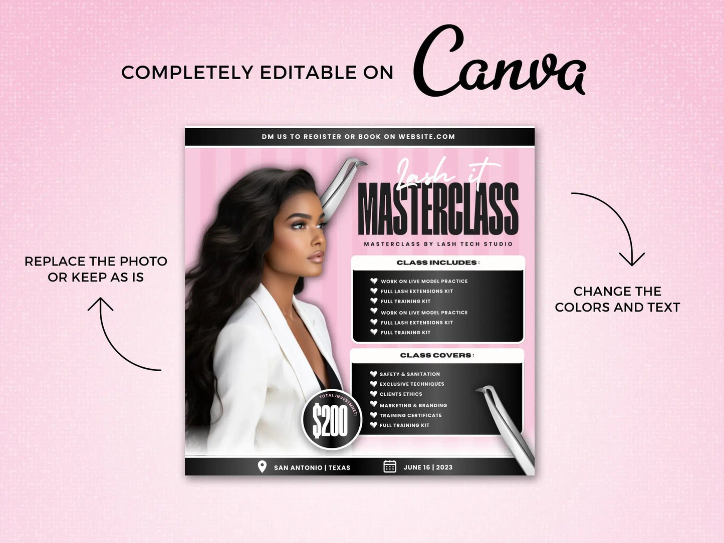 Pink Lash Class Template Flyer - Shaima Studio