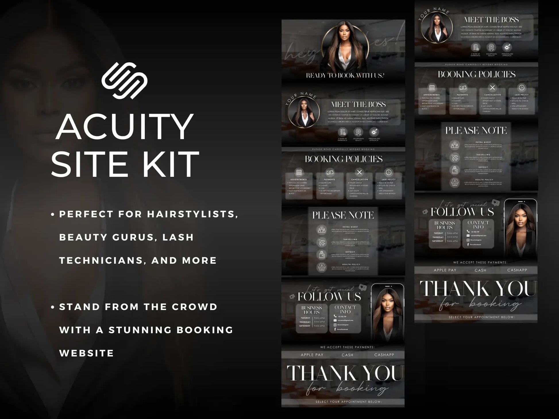 Minimal Black Acuity Scheduling Site - Shaima Studio