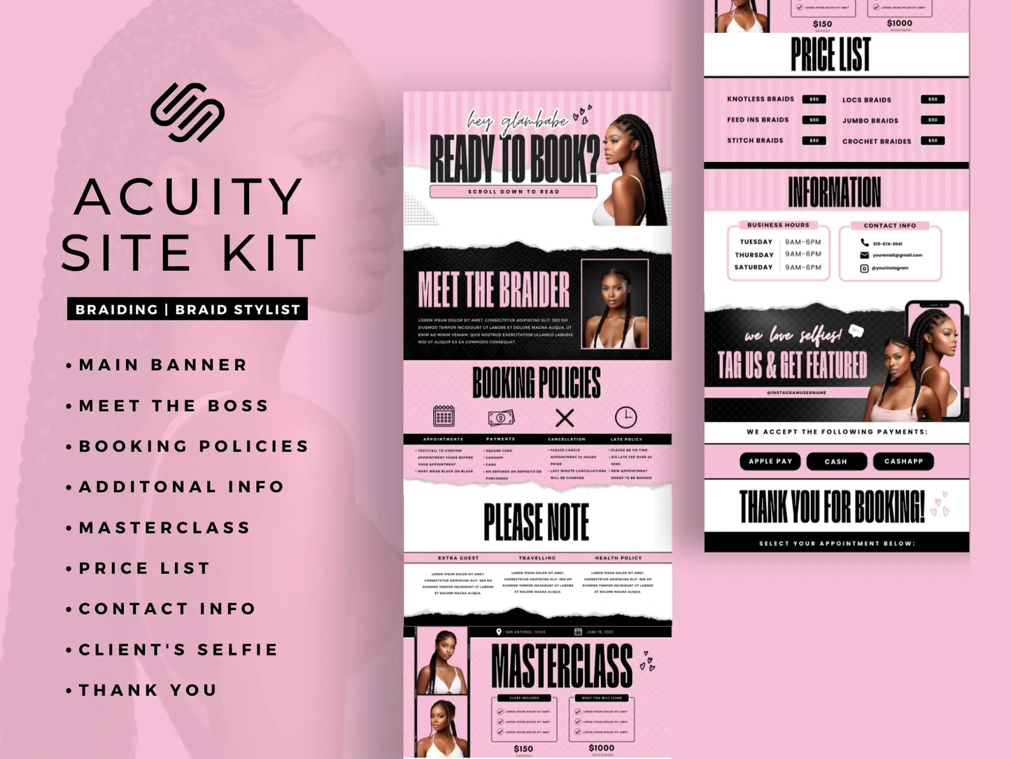 Pink Braiding Acuity Scheduling Site - Shaima Studio