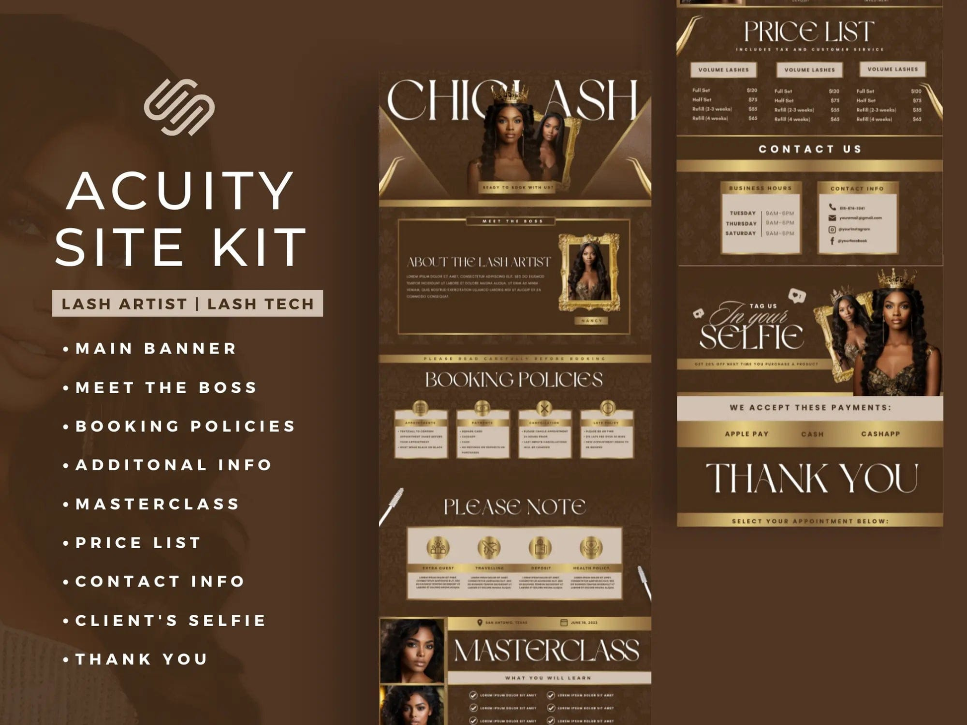 Brown & Gold Lash Tech Acuity Scheduling Site - Shaima Studio