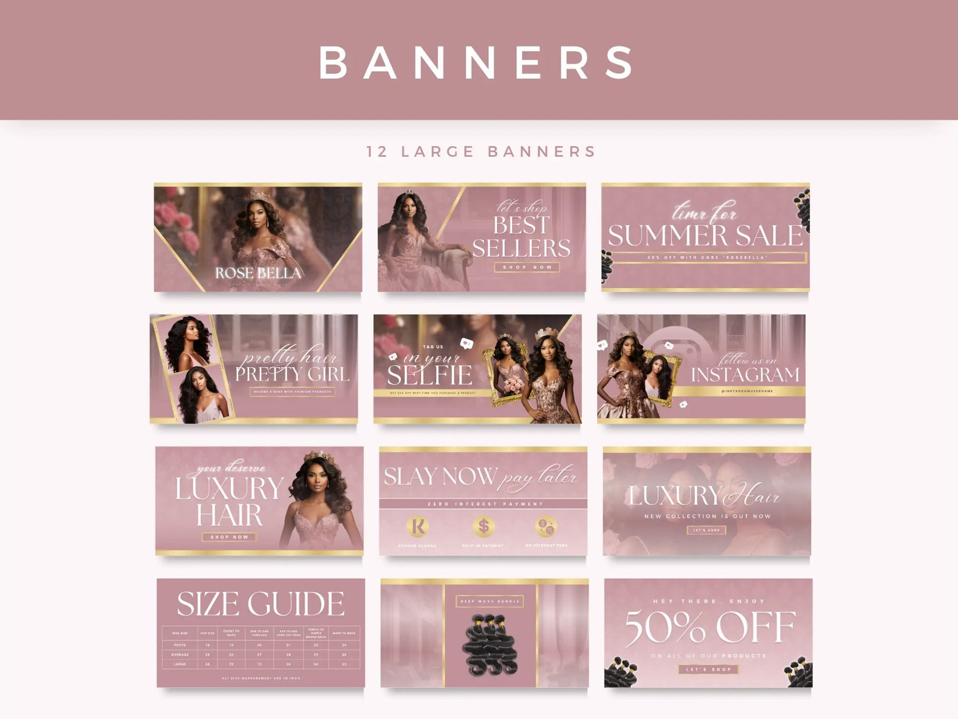 Luxury Rose Gold Hair Website Banners Design