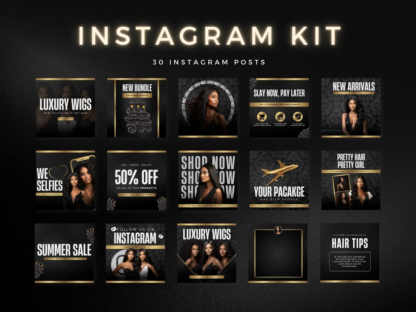 Gold & Black Hair Instagram Kit - Shaima Studio