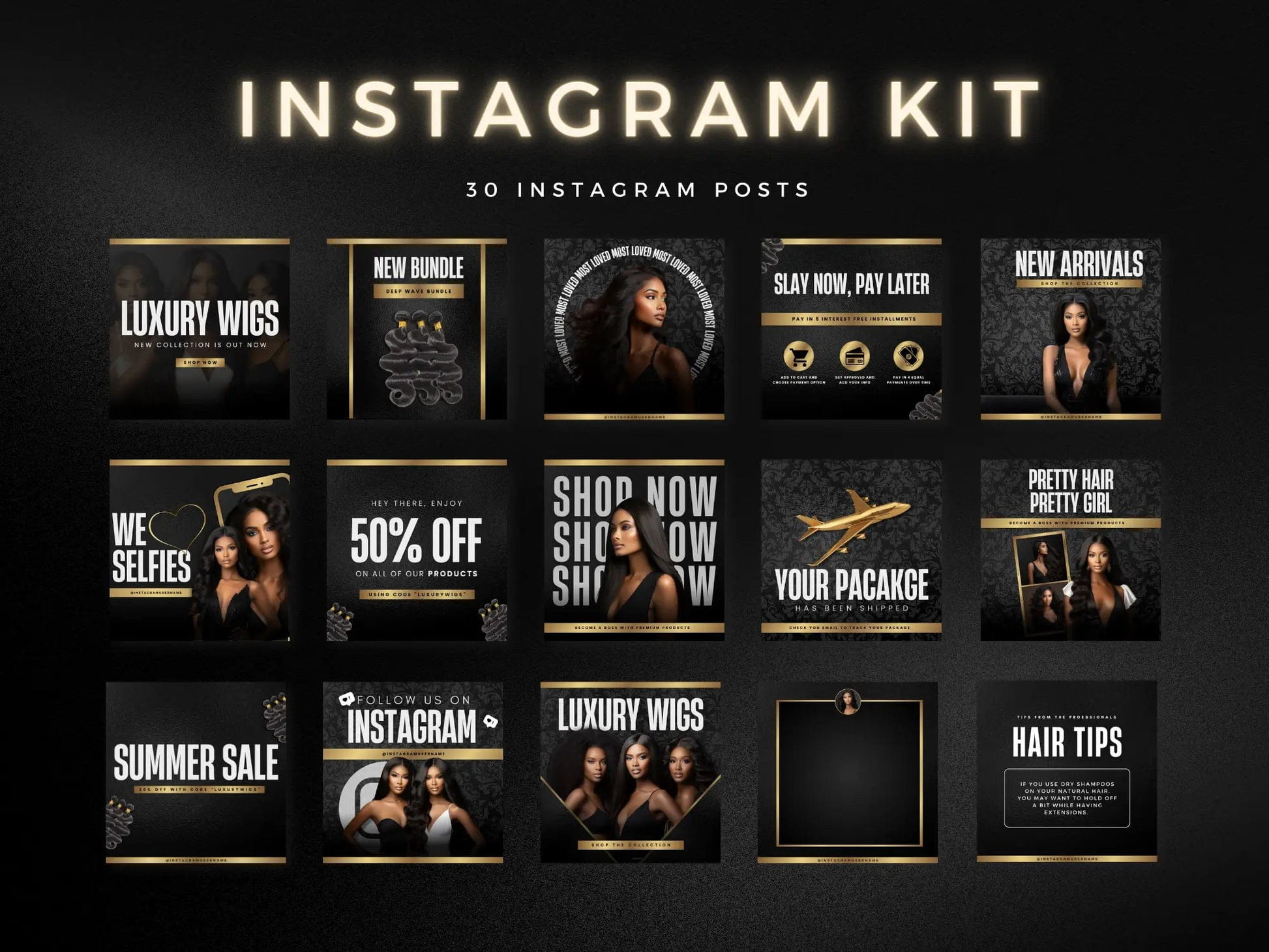 Gold & Black Hair Instagram Kit - Shaima Studio
