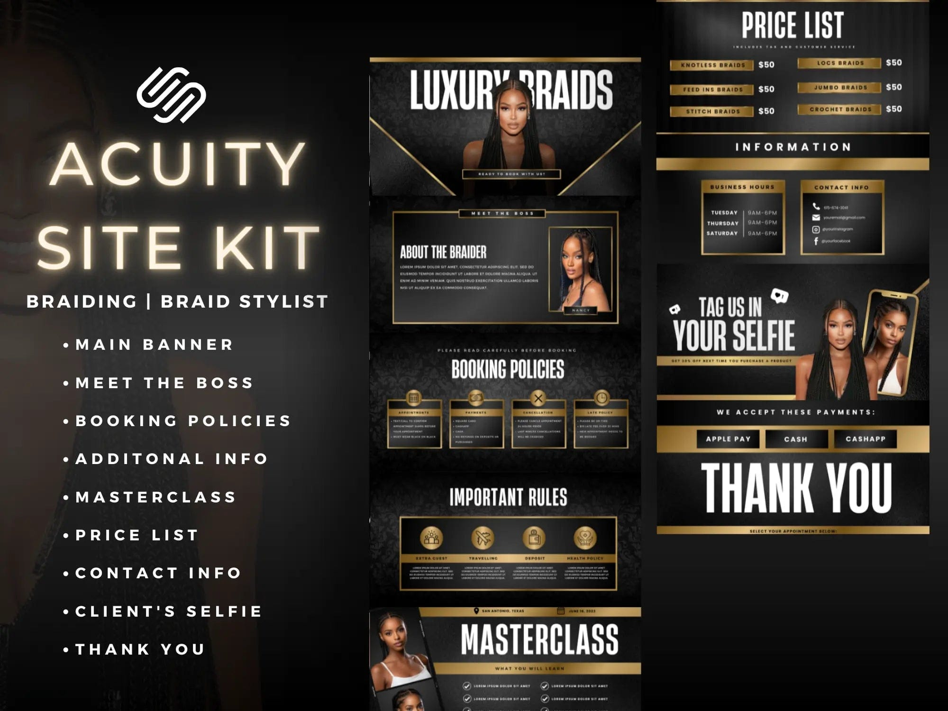 Black & Gold Braiding Acuity Scheduling Site - Shaima Studio