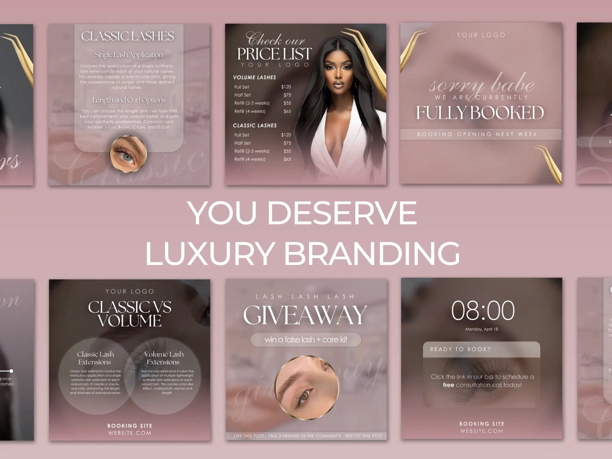 Gold & Pink Lash Tech Instagram Kit - Shaima Studio