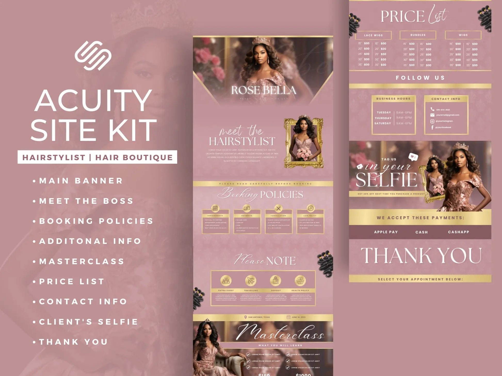 Rose Gold Hair Acuity Scheduling Site - Shaima Studio