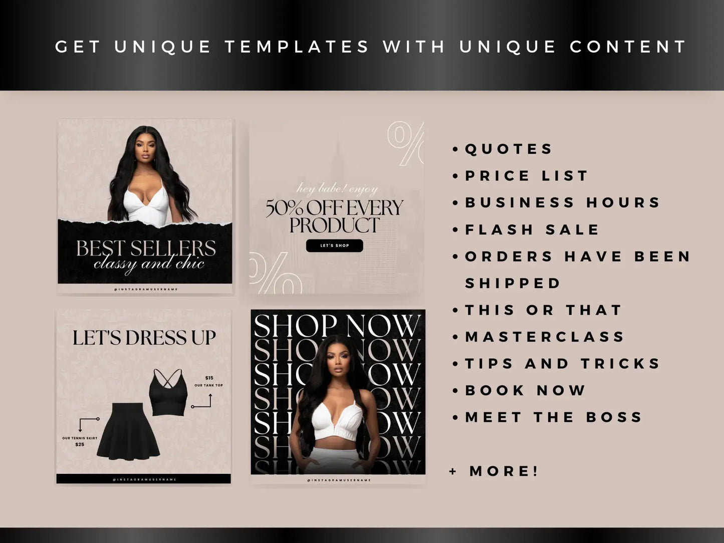30 Beige Fashion Instagram Kit unique templates