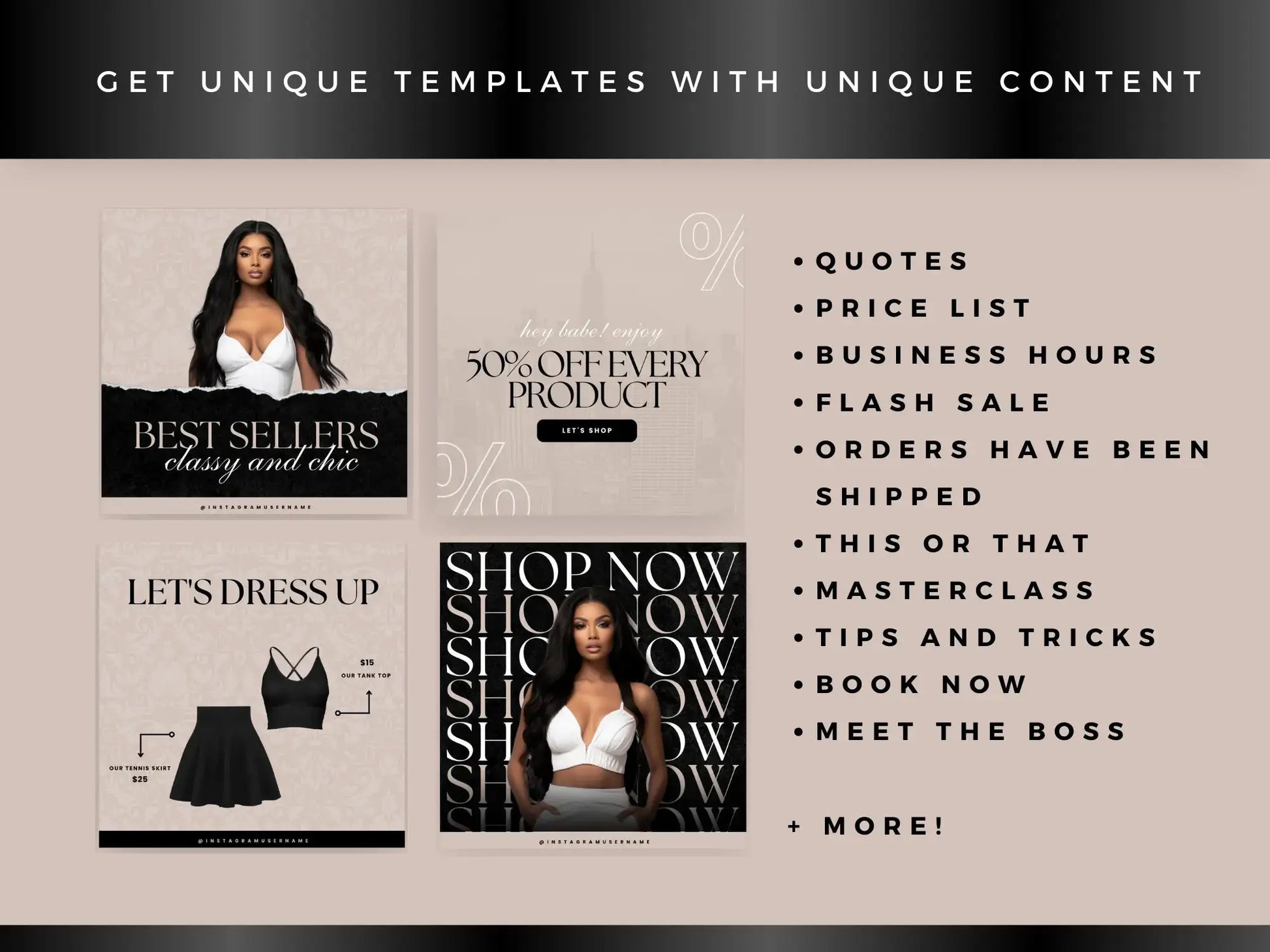 30 Beige Fashion Instagram Kit unique templates