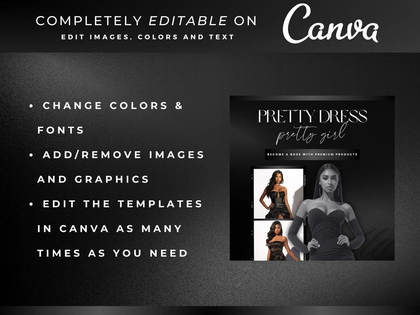 30 Black Fashion Instagram Kit editable on canva