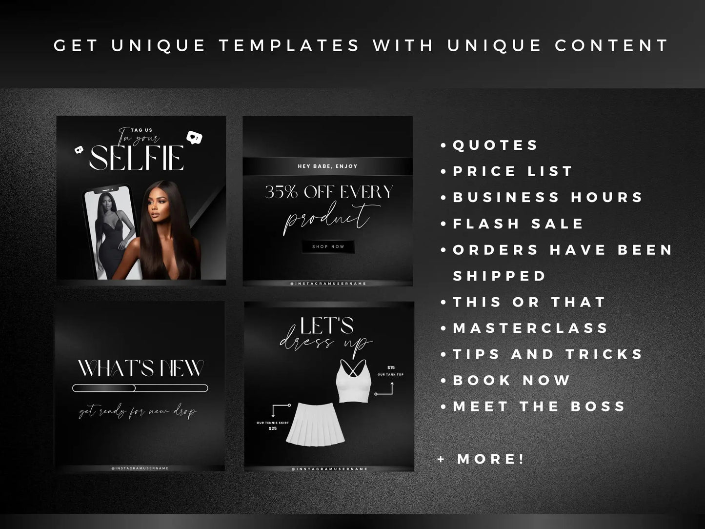 30 Black Fashion Instagram Kit unique templates