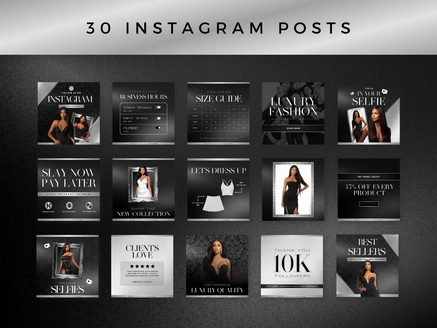 30 Black & Silver Fashion Instagram Kit instagram posts