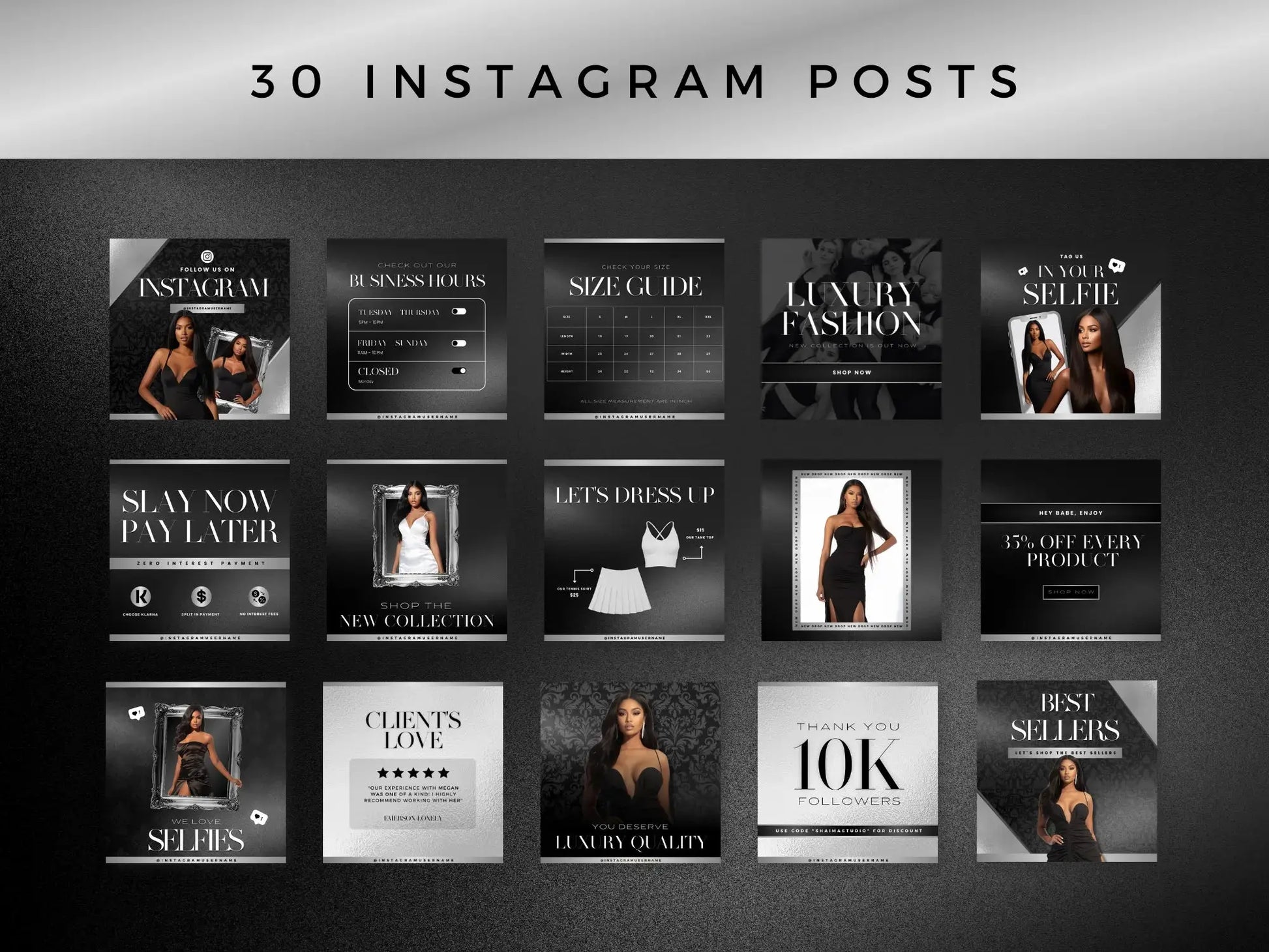 30 Black & Silver Fashion Instagram Kit instagram posts