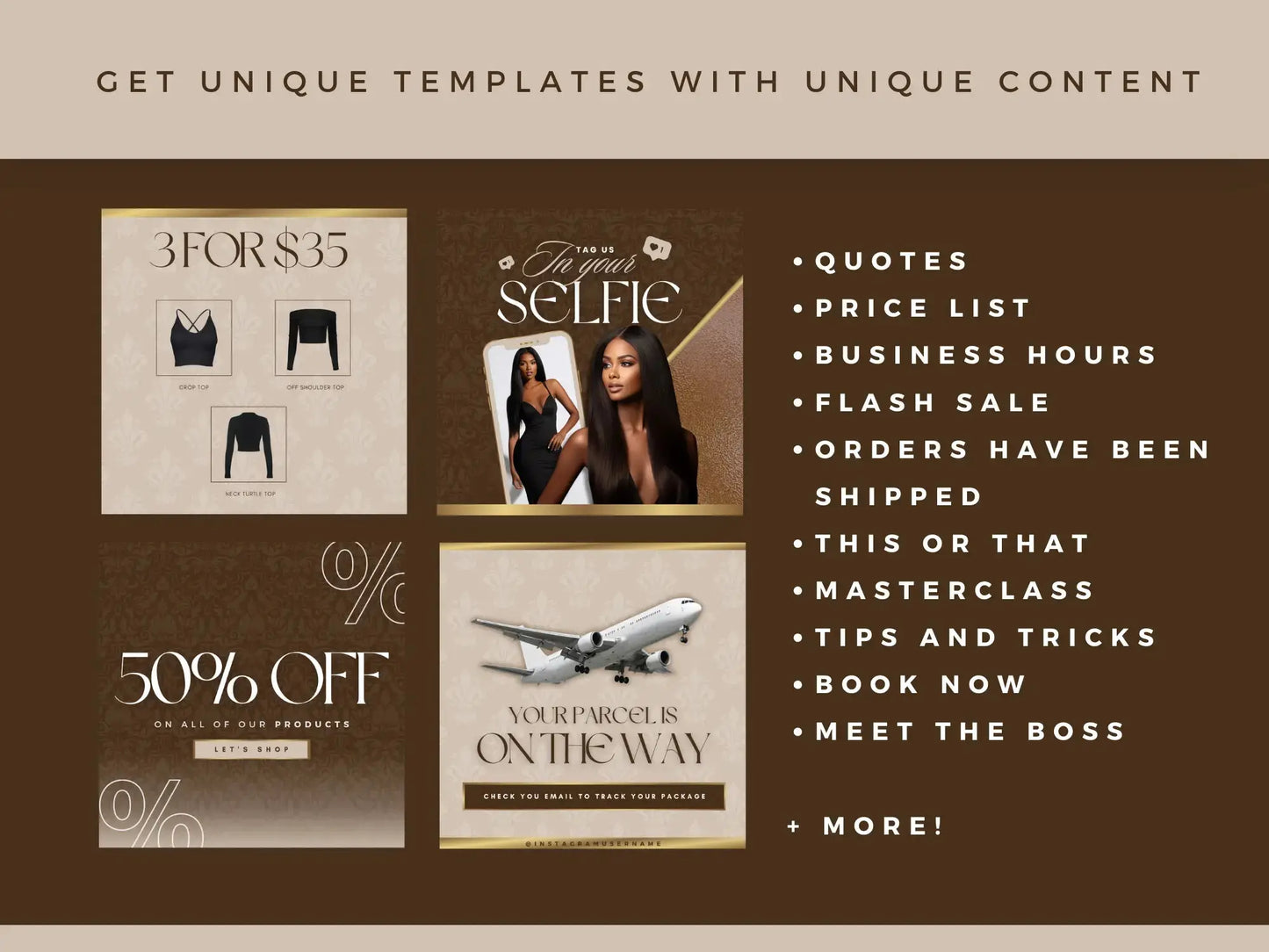 30 Brown & Gold Fashion Instagram Kit unique templates
