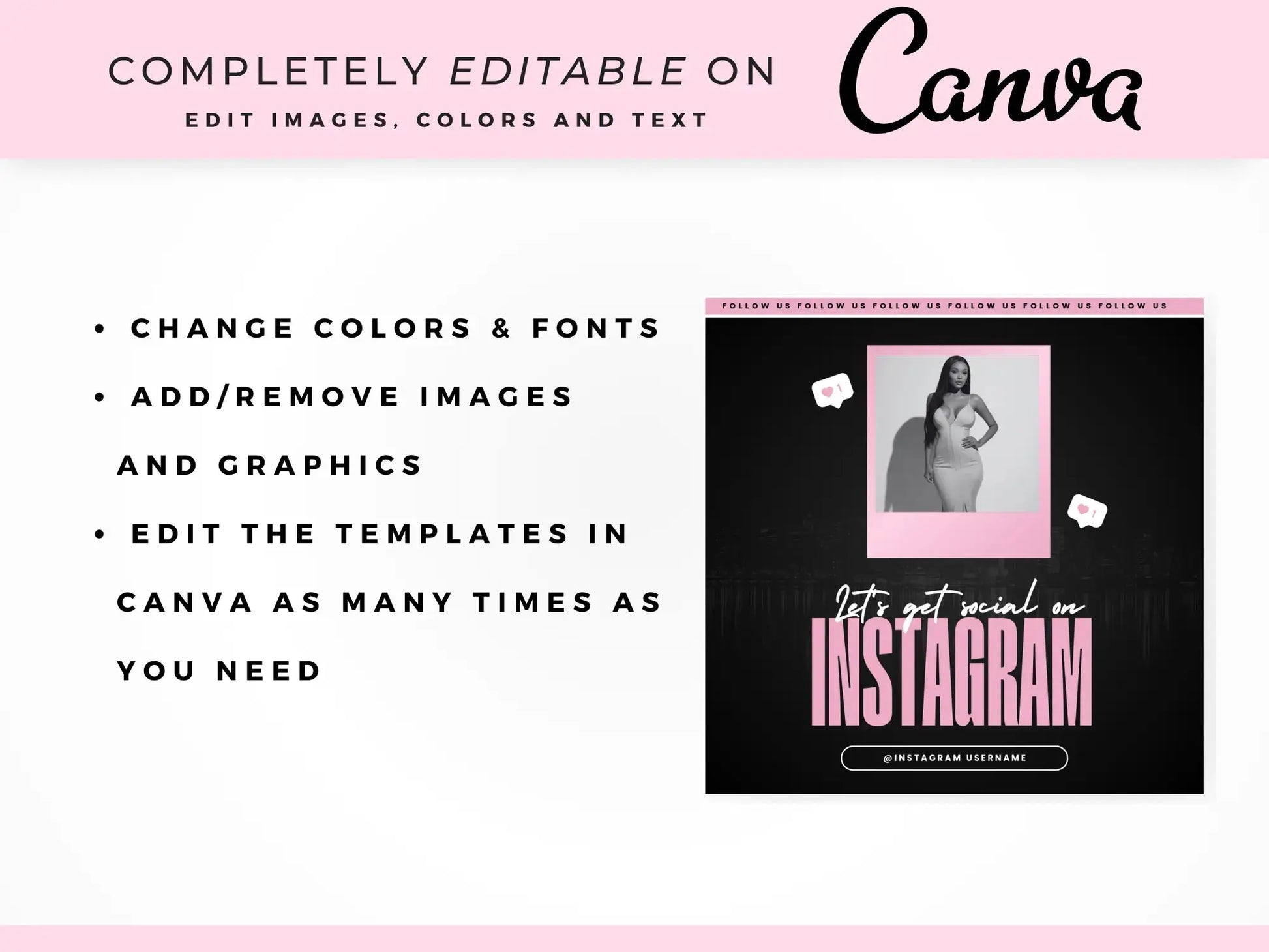 30 Pink & Black Fashion Instagram Kit editable on canva